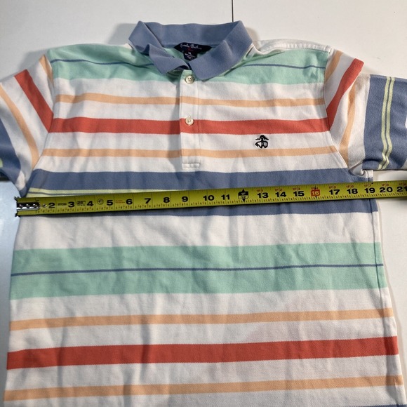 Brooks Brothers Fleece Boys Polo Shirt XL Pastel Striped 90s Style Golden - Picture 7 of 9